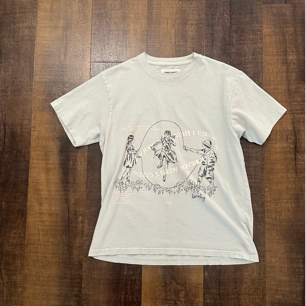 Lonely Ghost Graphic T-Shirt Pastel Short Sleeve Tee Size Small